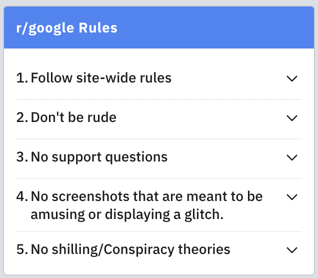 Subreddit rules for Google