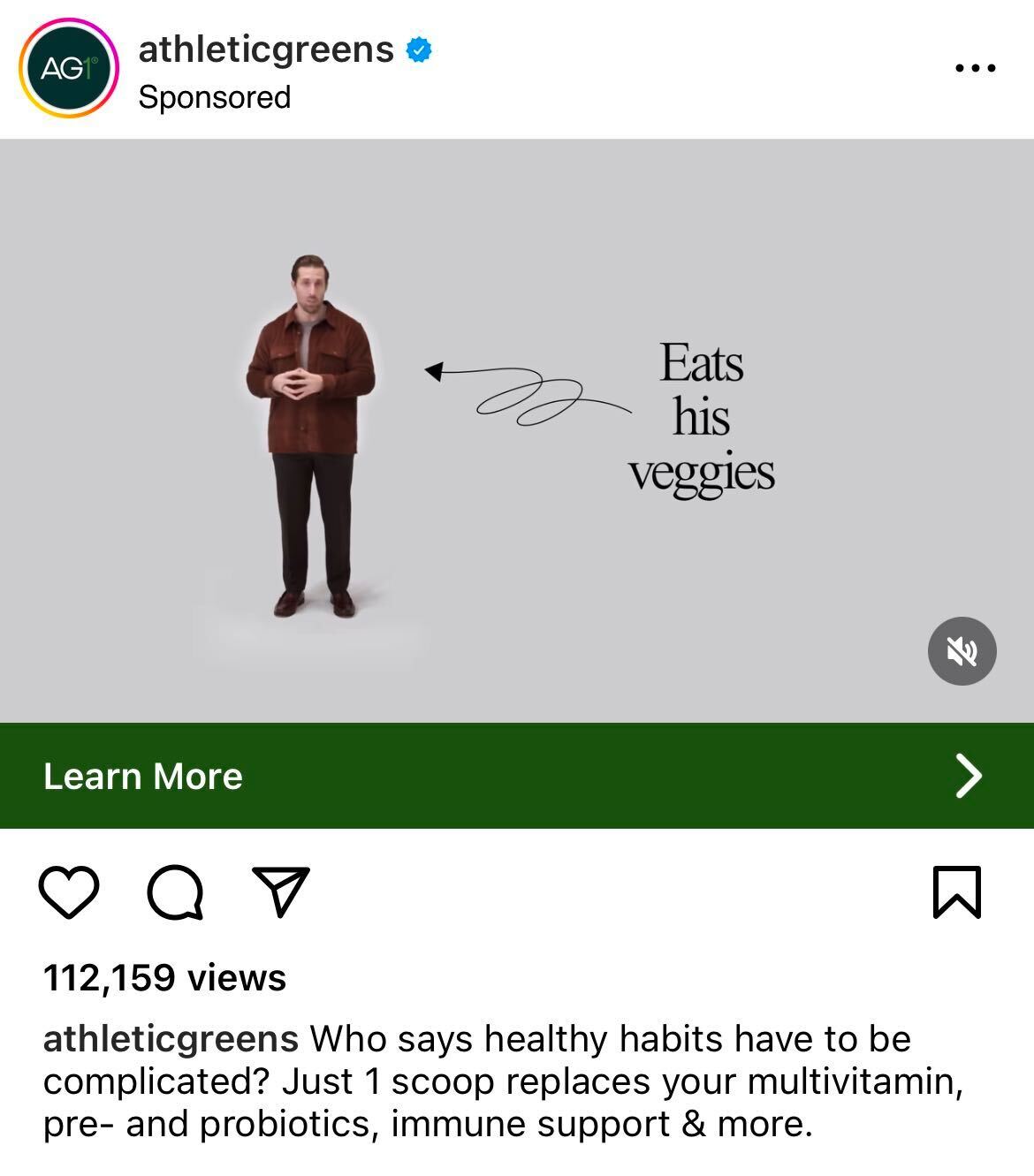 A sponsored Ad for Athletic Greens on Instagram