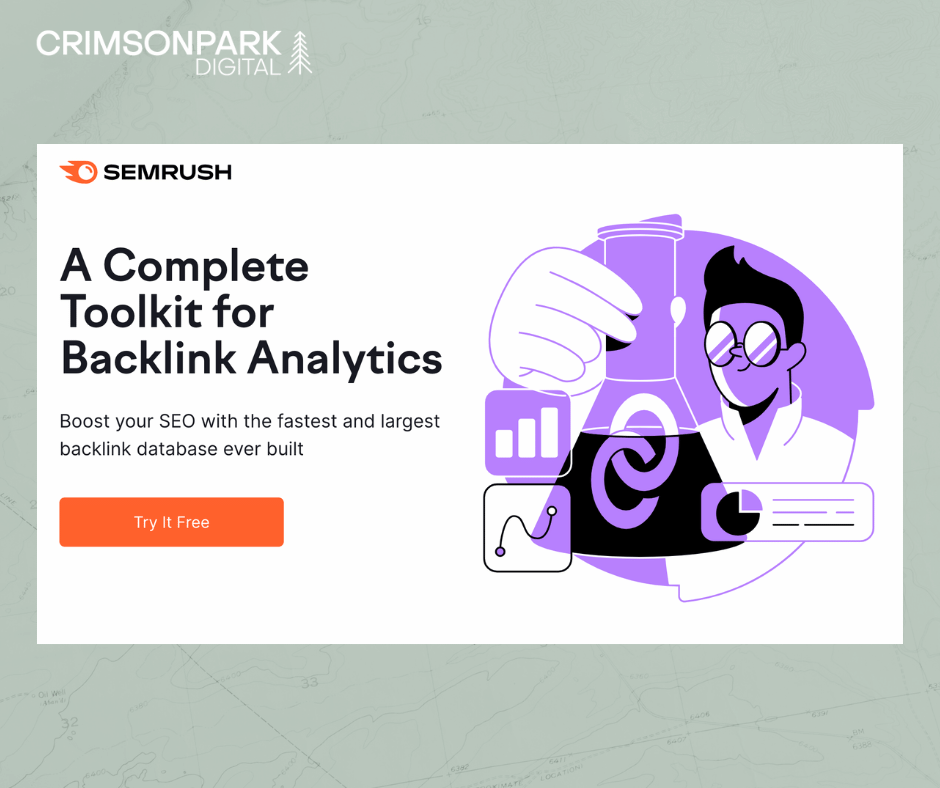 Image shows the home page for Semrush's Backlink Analytics tool