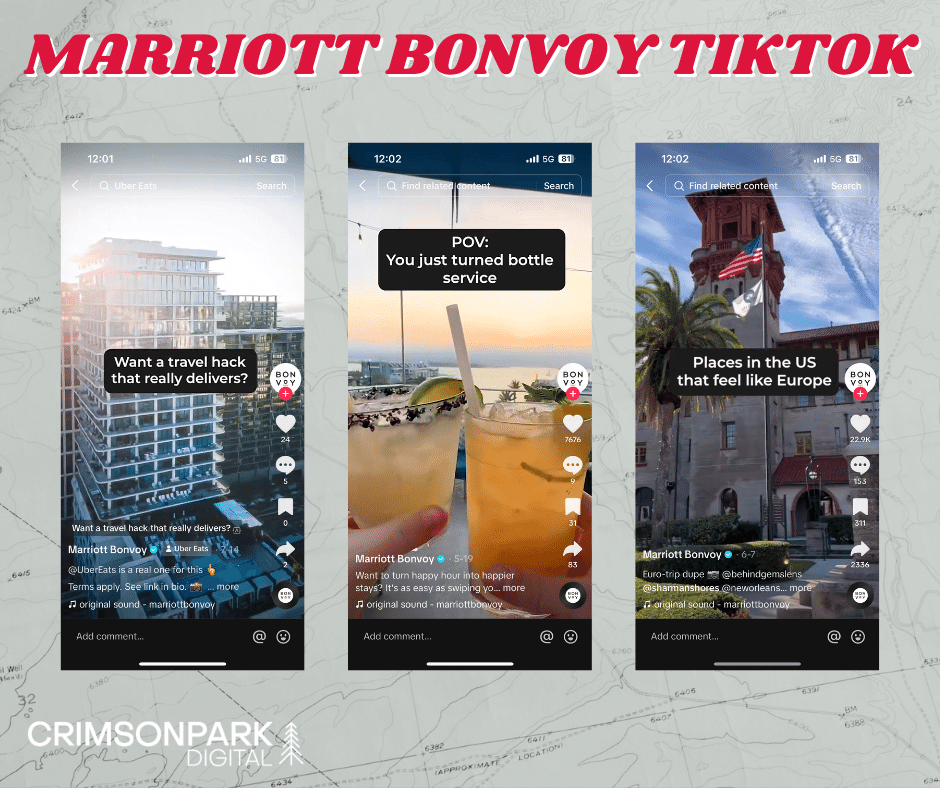 Marriott Bonvoy demonstrates their ability to reach Gen Z by posting tavel hacks, POV videos, and content that seems to be revealing secrets