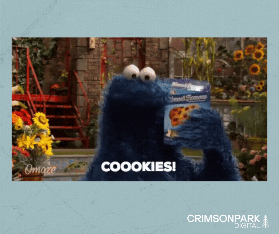 Gif of Cookie Monster saying, "Cookies!!" in his adorable and enthusiastic way.