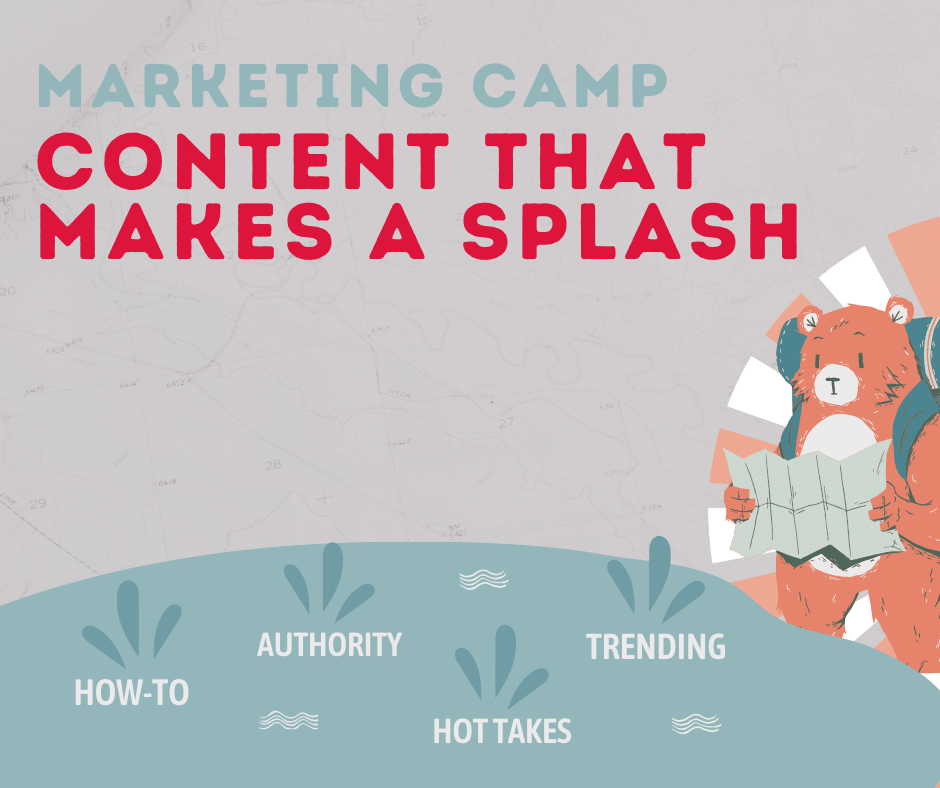 Text reads 'CONTENT THAT MAKES A SPLASH' with 4 splashes in a pond.