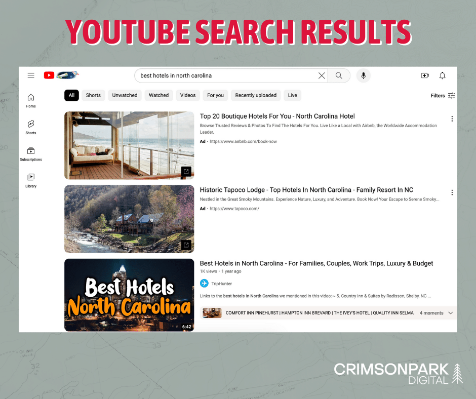 Search results on YouTube for _best hotels in north carolina