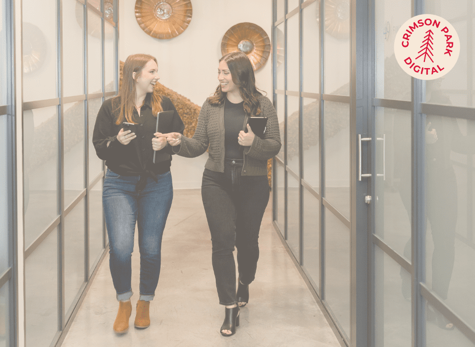 Crimson Park Digital employees walking down office hallway